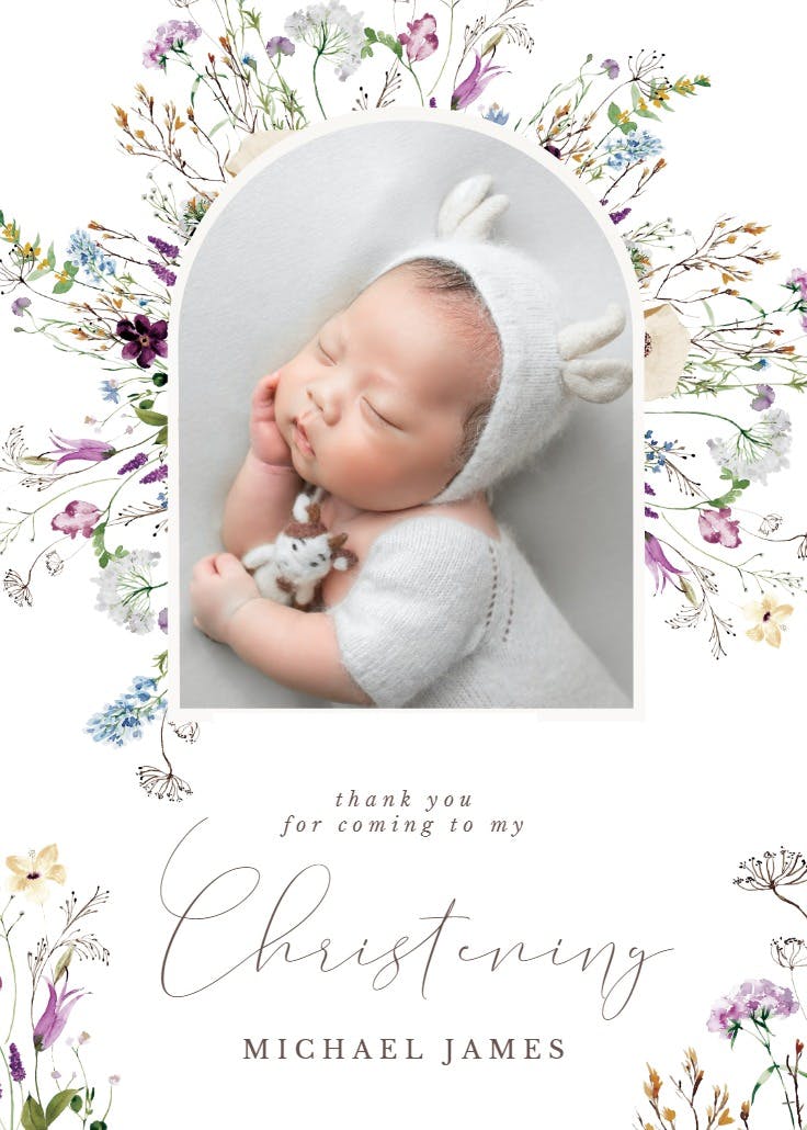 Dainty wild floral - baptism thank you card